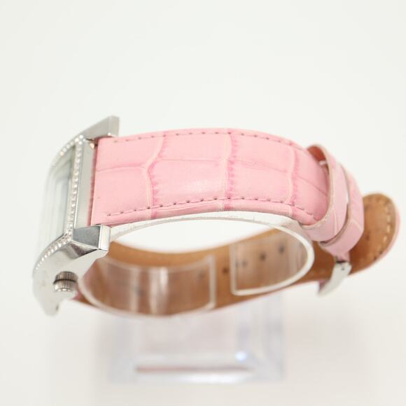 Guess X Elle Silver Tone Square Date Date 28mm Watch Y2K Gem Bezel Pink Leather - Picture 11 of 16